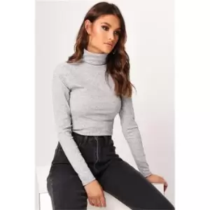 Image of I Saw It First Grey Marl Ribbed Roll Neck Top - Grey