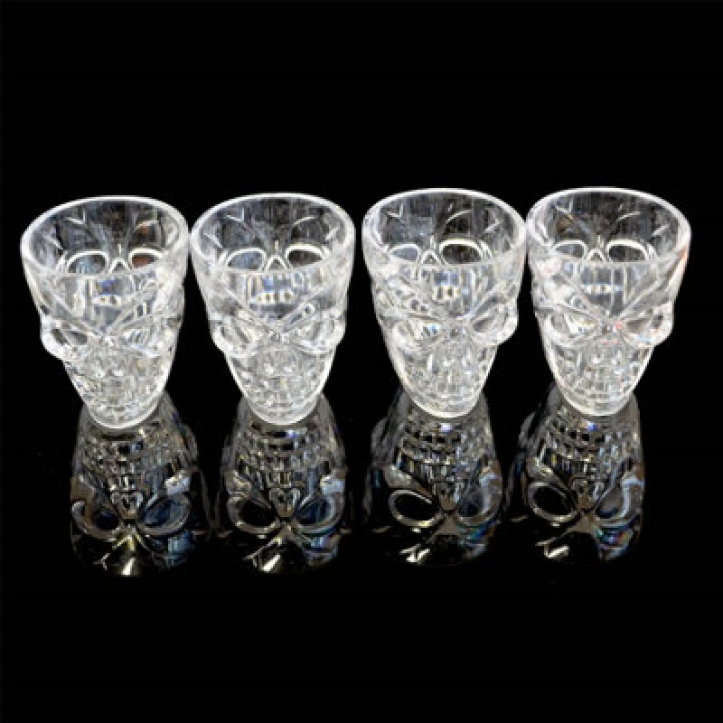 Image of Shatchi 4Pcs Halloween 3D Skull Shot Glasses - Clear 55ml Tableware for Striking Decor Clear unisex