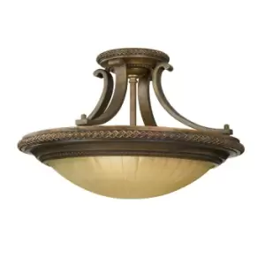 Image of 2 Bulb Semi Flush Light Firenze Gold British Bronze LED E27 60W Bulb