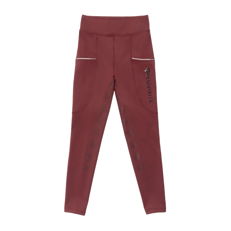 Image of Requisite Full Grip Equestrian Tights Juniors - Red Red S