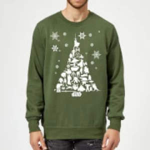Image of Star Wars Character Christmas Tree Green Christmas Sweatshirt - S - Green