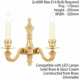 Image of Loops - Luxury Traditional Twin Wall Light Solid Brass & Gloss Cream Classic Candelabra