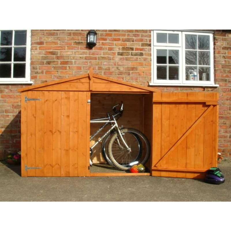 Image of Shires Bike Store Apex Shiplap Garden Bicycle Shed with floor in Brown Brown Unisex