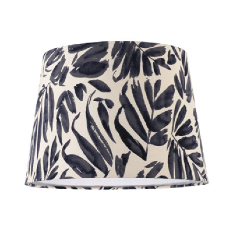 Image of Happy Homewares Midnight Blue Palm Leaf Themed 25Cm Drum Lampshade With Fabric Lining