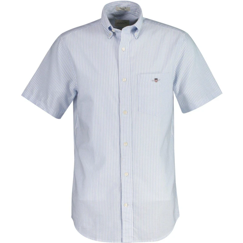 Image of Gant Regular Fit Striped Classic Oxford Short Sleeve Shirt Light Blue male S