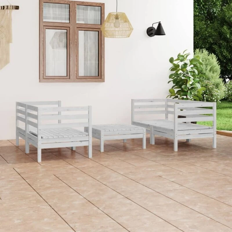 Image of VIDAXL 5 Piece Garden Lounge Set White Solid Pinewood Vidaxl 8720286682807