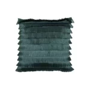 Image of Furn Flicker Tiered Fringed Cushion Cover, Teal, 45 x 45 Cm