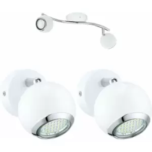 Image of Twin Ceiling Spot Light & 2x Matching Wall Lights White & Chrome Adjustable Head