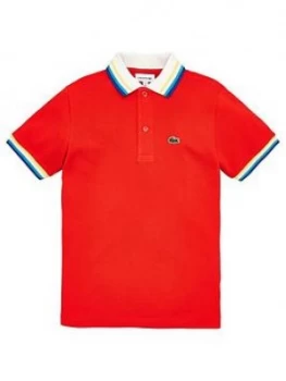 Image of Lacoste Boys Short Sleeve Tipped Polo Shirt - Red