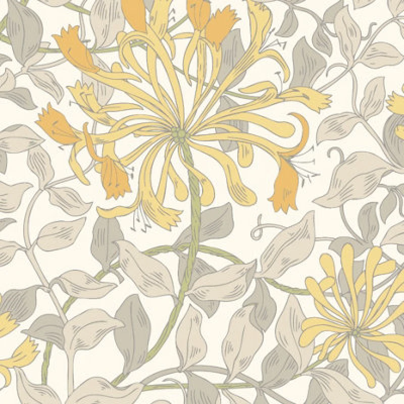 Image of Hoopla Walls Honeysuckle Leaf Trail Warm Grey Smooth Matt Wallpaper