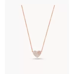 Image of Michael Kors Womens 14K -Plated Sterling Silver Pav Heart Necklace - Rose Gold