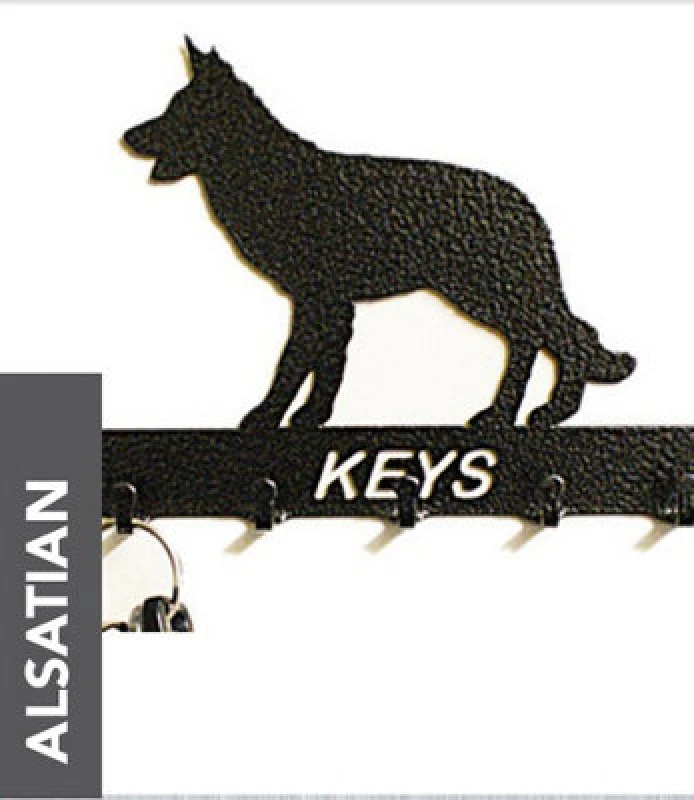 Image of Alsatian Key Holder - Rack - Solid Steel - W15 X H9cm - Black