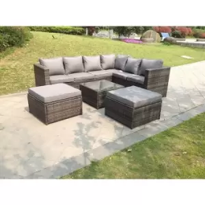 Image of Fimous 6 Seater Outdoor Dark Grey Rattan Lounge Complete Sofa Set with 2 Big Footstools