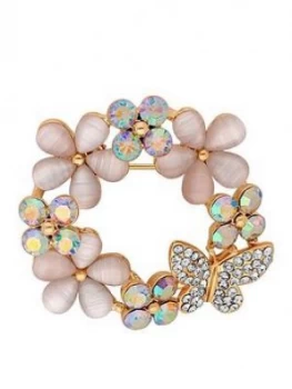 Image of Jon Richard Flower And Butterfly Wreath Brooch