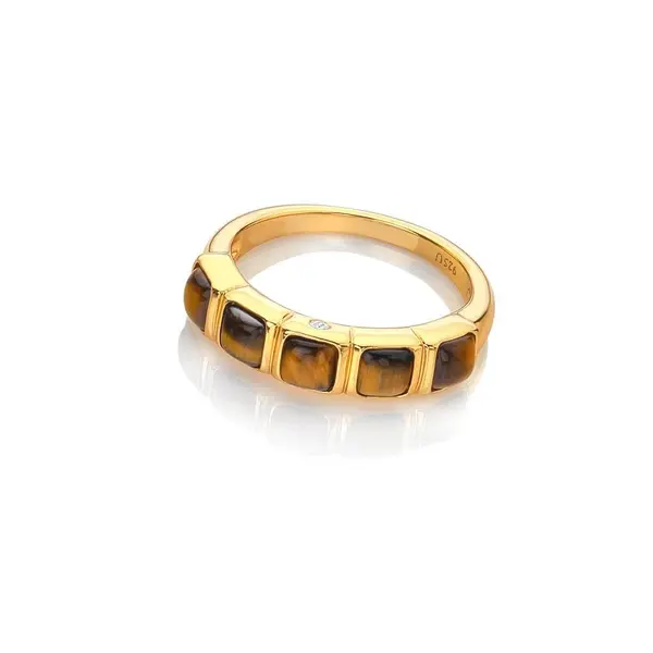 Image of Hot Diamonds x Gemstones Square Tigers Eye Ring DR266/S Size: Size S
