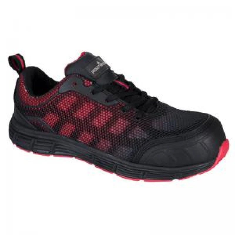 Image of Portwest Compositelite Ogwen Low Cut Safety Trainers FT35BKD41 Colour: Black / Red