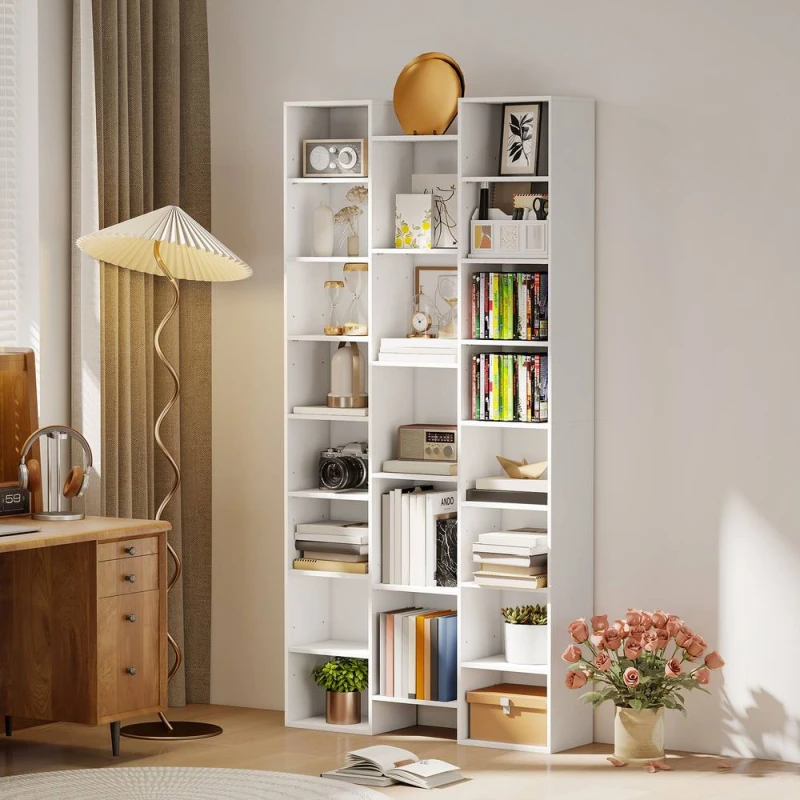 Image of HOMCOM Tall Bookshelf with 21 Compartments & 10 Adjustable Shelves in White White Unisex