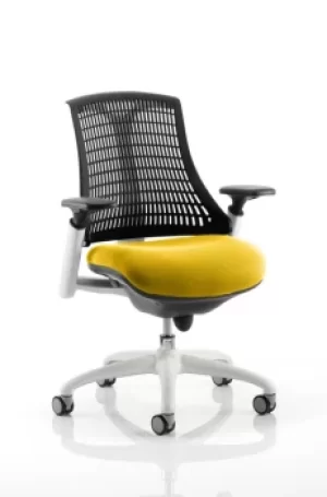 Image of Flex Task Operator Chair White Frame Black Back Bespoke Colour Seat Yellow