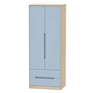 Image of Robert Dyas Barquero Ready Assembled Tall 2-Door Wardrobe with Drawers - Pine/White Gloss
