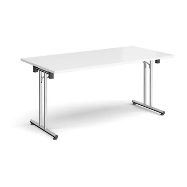 Image of Dams Rectangular folding leg table with chrome legs and straight foot rails 1600mm x 800mm - white White SFL1600-C-WH