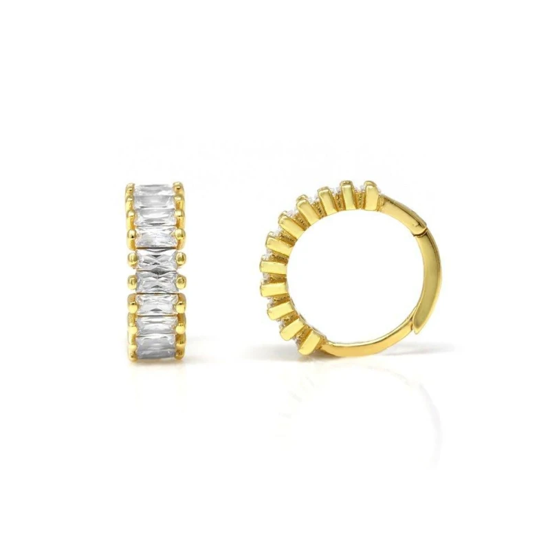 Image of Say It With Baguette Hug Earrings - Gold Gold Unisex One Size