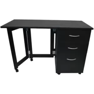 Image of FLIPP - 3 Drawer Folding Office Storage Filing Desk / Workstation - Black - Black