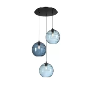 Image of Geos 3 Light Cluster Pendant Ceiling Light Matt Black, Light Blue, Dark, E27