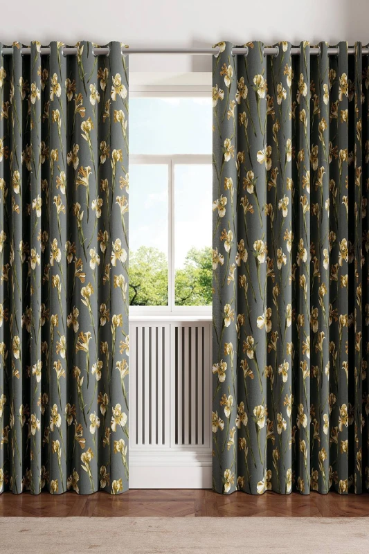 Image of Ted Baker 'Wild Iris' Cotton Lined Curtains in Charcoal Size: 228cm width x 228cm drop Charcoal Unisex 228cm width x 228cm drop