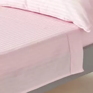 Image of Pink Egyptian Cotton Satin Stripe Flat Sheet 330 Thread Count, Single - Pink - Pink - Homescapes