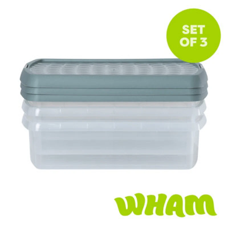 Image of Wham Clip 3X 8.5L Rectangular Plastic Storage Boxes With Clip Lock Lids. Ideal For Home, Office, Toys & More - Clear/green Milieu