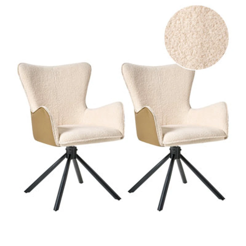 Image of Beliani Set Of 2 Dining Chairs Swivel Novi Boucle Light Beige