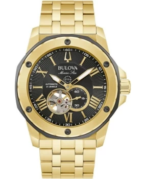 Image of Mens Bulova 98A273 Automatic Marine Star Gold Tone Steel Bracelet Wristwatc Colour - Black