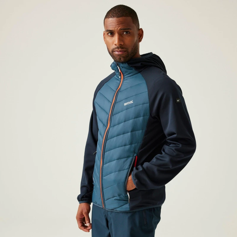 Image of Regatta Mens AndresonVIII Hybrid Padded Hooded Jacket L - Chest 41-42' (104-106.5cm) Moonlight Denim/Navy(Tangerine) RMN228-H7T-L