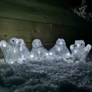 Image of Set of 5 13cm Outdoor /Indoor Acrylic Lit Christmas Penguins with 40 Ice White LEDs