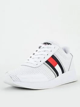 Image of Tommy Hilfiger Flexi Perforated Leather Runner Trainers - White