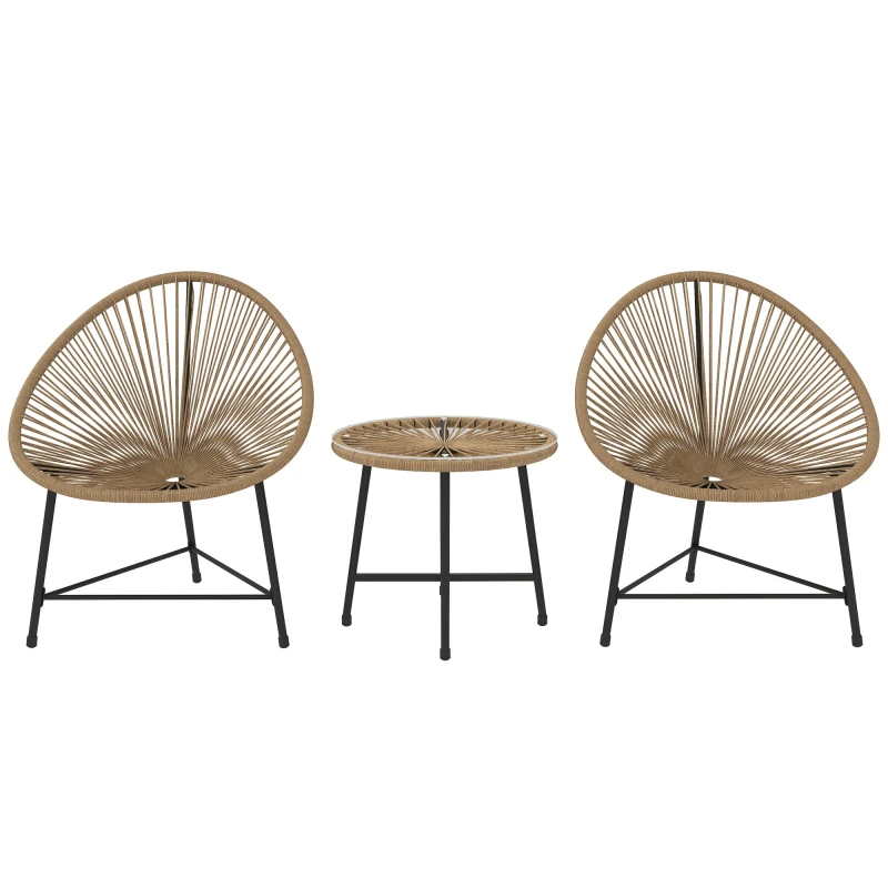 Image of Outsunny Rattan Bistro Set, Cushioned Acapulco Chairs, Glass Table, Natural Dark Brown