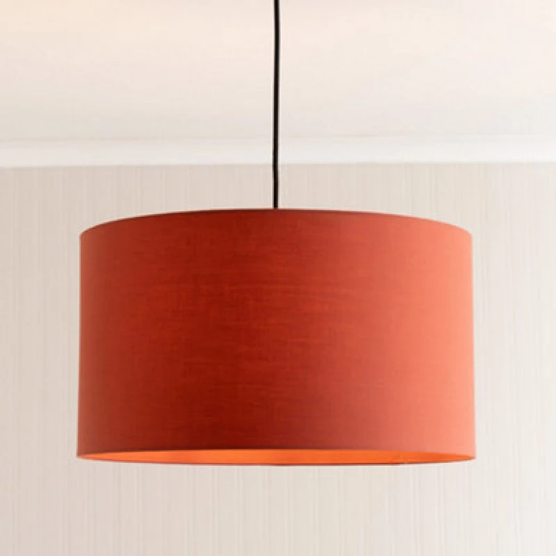 Image of ValueLights ValueLights Reni Rust Red Fabric Easy Fit Drum Ceiling Lamp Shade with LED Bulb in Burnt Orange Size: Large Burnt Orange Large Unisex 50