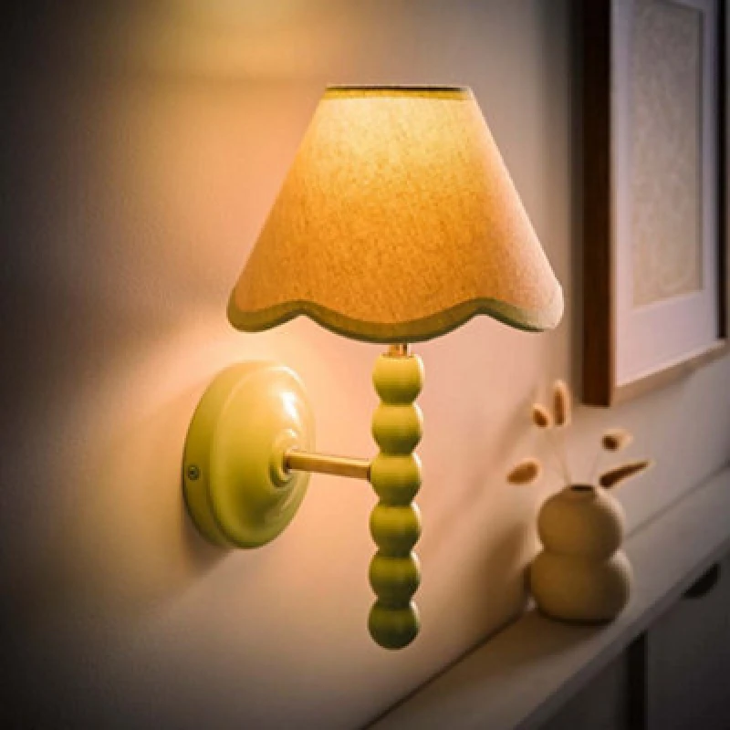 Image of Valuelights Bobbin Green Wall Light With Trim Scallop Shade And Bulb