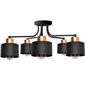 Image of Edison Multi Arm Semi Flush Ceiling Light Black, Copper 65cm