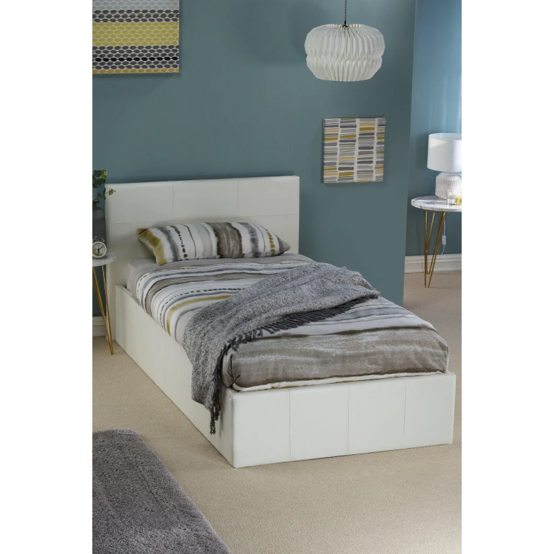 Image of GFW End Lift Single Ottoman White PU Bed & Bonnel Mattress, White EL090WHSB