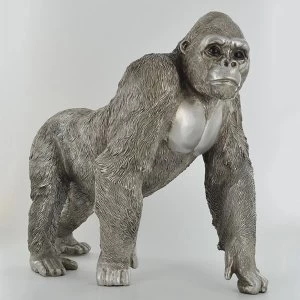 Image of Antique Silver Large Gorilla Standing Ornament