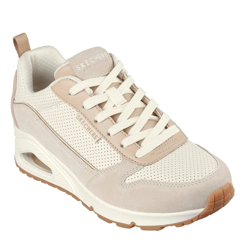 Image of Skechers Suede & Perforated Duraleather Lace Low-Top Trainers Womens Taupe/Natural female 2 (35)