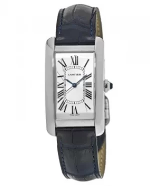 Image of Cartier Tank Americaine Blue Leather Mens Watch WSTA0018 WSTA0018