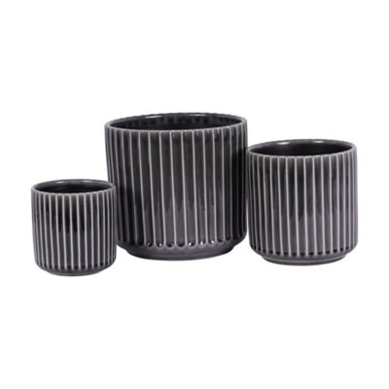 Image of Buttercup Farm Medini Reactive Glaze Planter (Set Of 3) - Ceramic - L23.5 X W23.5 X H22cm - Black