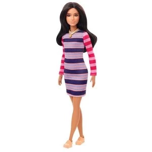 Image of Barbie Doll Fashionistas Doll with Long Brunette Hair & Striped Dress