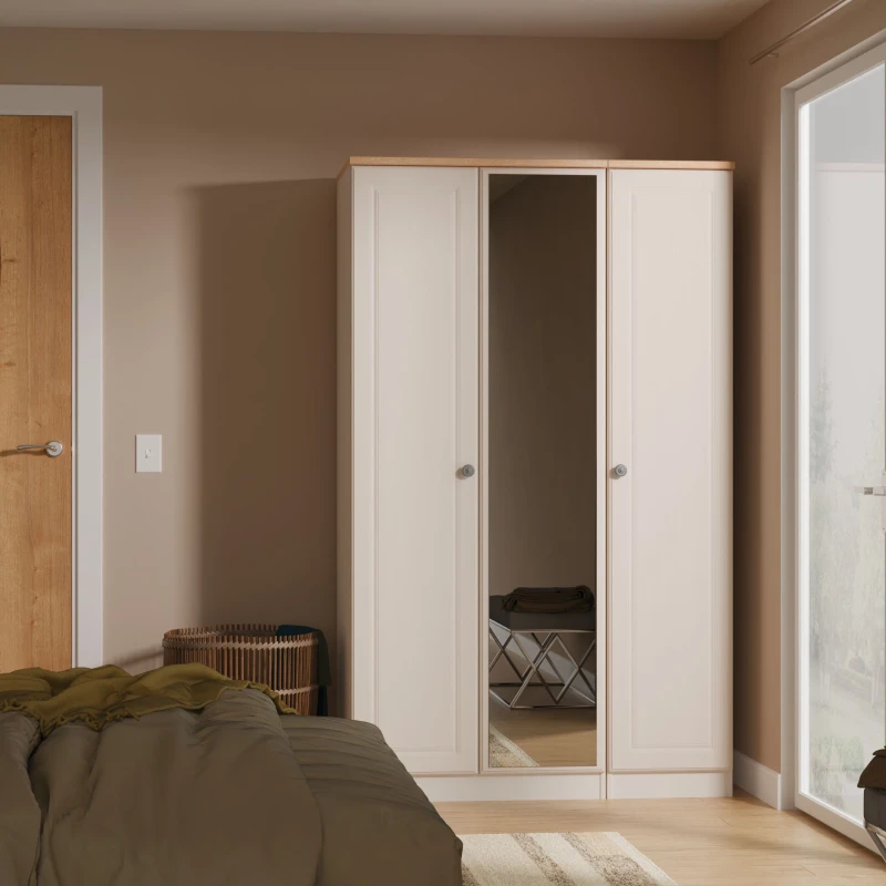 Image of Ready Assembled 2 U Surrey Triple Mirror Wardrobe (Ready Assembled) in Taupe Size: Large Taupe Unisex Large