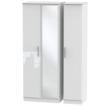 Image of Robert Dyas Fourisse Ready Assembled Tall 3-Door Mirrored Wardrobe -White