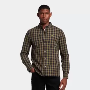 Image of Mens Check Poplin Shirt - Jet Black/ Olive - L