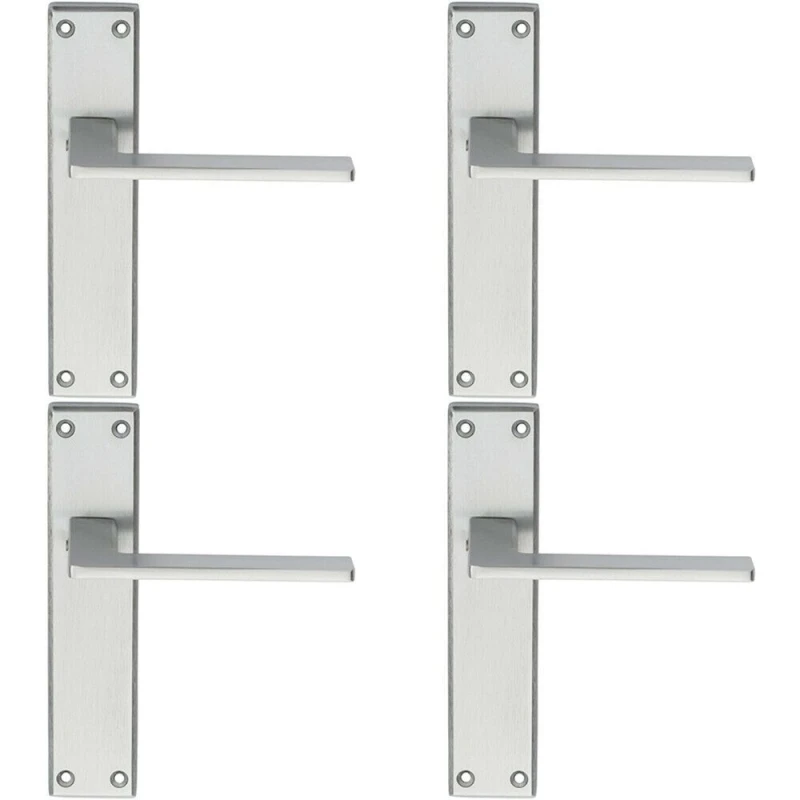 Image of Loops 4x Flat Straight Lever on Latch Backplate Door Handle 180 x 40mm Satin Chrome Multi