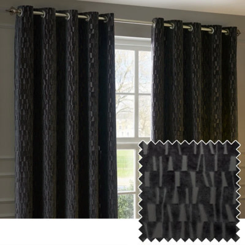 Image of Paoletti Paoletti Manhattan Velvet Eyelet Curtain Pair in Charcoal Size: 229cm width x 229cm drop Charcoal 229cm width x 229cm drop Unisex 502553236